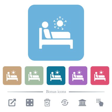 Renkli yuvarlak kare arkaplan üzerinde beyaz simgeler. 6 bonus simgesi dahil