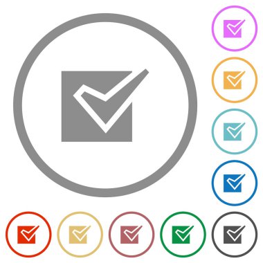 İşaretli kutucuk katı düz renk simgeleri beyaz arkaplanda yuvarlak ana hatlarda