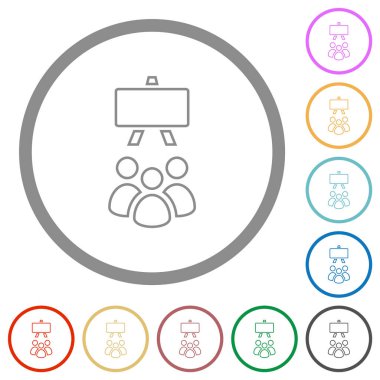 Sınıf ana hatları düz renk simgeleri beyaz arkaplan üzerinde yuvarlak ana hatlar