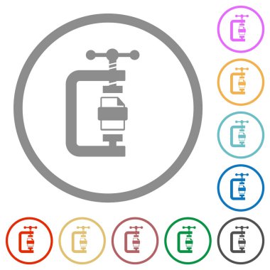Beyaz arkaplanda yuvarlak hatlı dosya sıkıştırma katı düz renk simgeleri