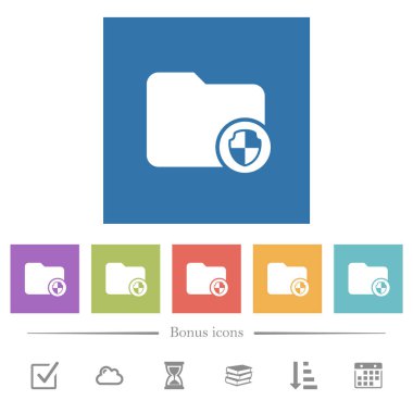 Dizin korumalı düz beyaz simgeler kare arkaplanlarda. 6 bonus simgesi dahil.