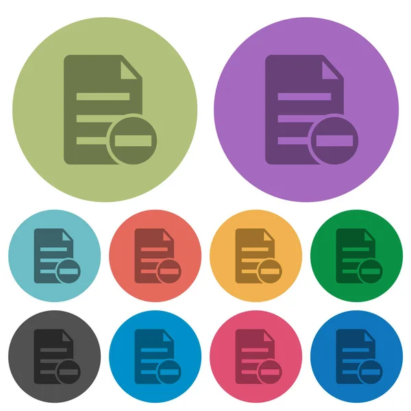 Supprimer Document Des Icônes Plates Sombres Sur Fond Rond Couleur — Image vectorielle