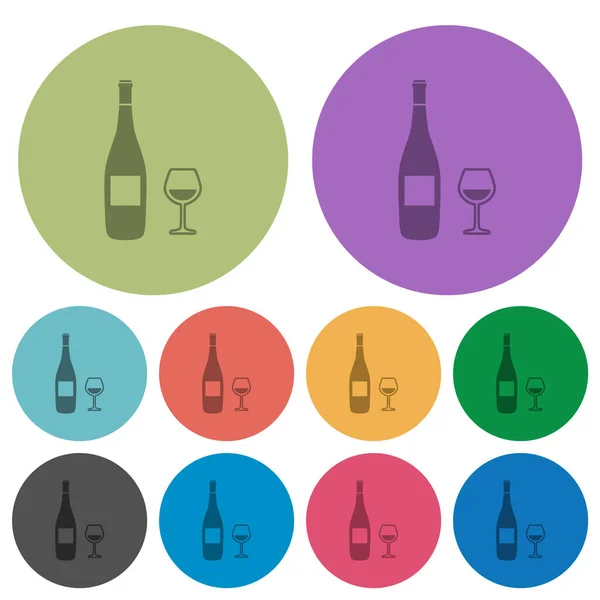 Vinflaska Och Glas Mörkare Platta Ikoner Färg Rund Bakgrund — Stock vektor