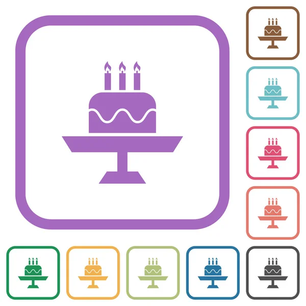 День Рождения Торт Свечами Простые Иконки Цвете Округлые Квадратные Рамки — стоковый вектор