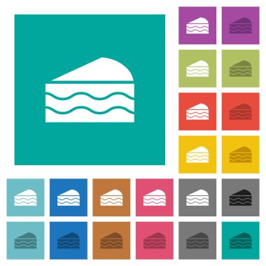 Dilimlenmiş pasta, düz arkaplanda çok renkli düz simgeler. Uçan veya etkin efektler için beyaz ve koyu simge varyasyonları.