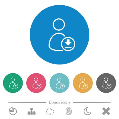 Kullanıcı hesabı ana hatlarını yuvarlak renk arkaplanlarına indir. 6 bonus simgesi dahil.