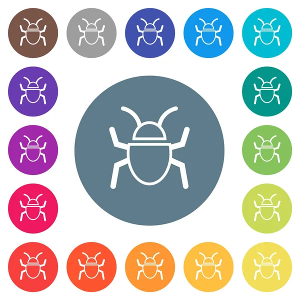 Bug Contour Plat Icônes Blanches Sur Fond Couleur Ronde Variations — Image vectorielle