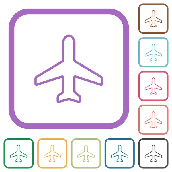 Flugzeug Draufsicht Umreißt Einfache Symbole Farbig Abgerundeten Quadratischen Rahmen Auf — Stockvektor