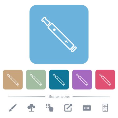 Renkli yuvarlak kare arkaplanlı beyaz düz simgeler üzerinde elektronik sigara ana hatları. 6 bonus simgesi dahil