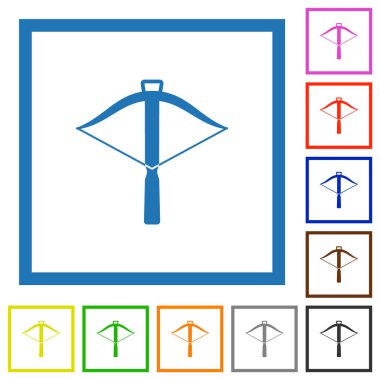 Beyaz arkaplanda kare çerçeveli arbalet düz renk simgeleri
