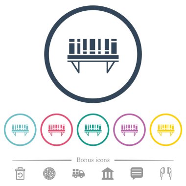 Yuvarlak çizgilerde düz renk simgeleriyle dolu kitaplık. 6 bonus simgesi dahil.