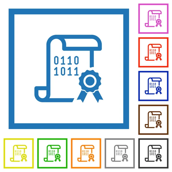 Digitales Zertifikat Flache Farbsymbole Quadratischen Rahmen Auf Weißem Hintergrund — Stockvektor
