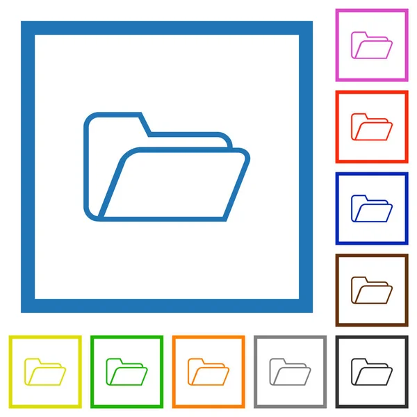 Složka Otevřít Obrys Ploché Barevné Ikony Čtvercových Rámečcích Bílém Pozadí — Stockový vektor