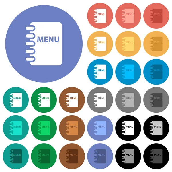 Menu Multi Icônes Plates Couleur Sur Des Fonds Ronds Inclus — Image vectorielle