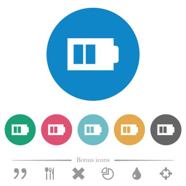 Yarım batarya ve iki adet düz beyaz simgeler yuvarlak renkli arka planda. 6 bonus simgesi dahil.