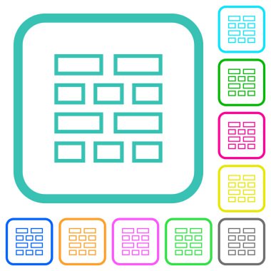 Beyaz arkaplan üzerindeki eğri kenarlıklardaki tuğla duvar ana hatları canlı renkli düz simgeler