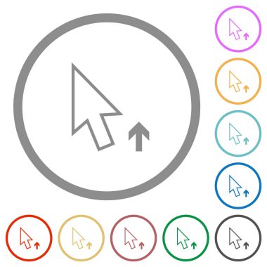 Beyaz arkaplan üzerindeki yuvarlak çizgilerde imleç düz renk simgelerini yukarı doğru okla