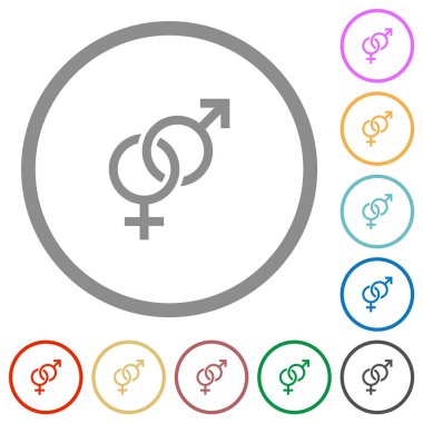 Beyaz arkaplanda yuvarlak çizgilerde heteroseksüel sembol düz renk simgeleri