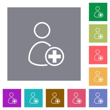 Basit renk kare arkaplanlarına yeni kullanıcı taslağı düz simgeleri ekle