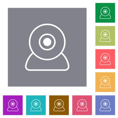 Basit renk karesi arkaplanlarında web kamerası ana hatları düz simgeler