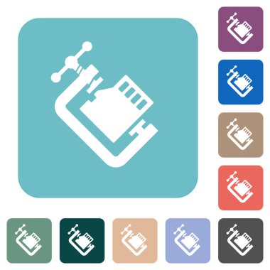 Mikro sd hafıza kartı renkli yuvarlak kare arkaplan üzerine katı beyaz düz simgeleri sıkıştırır