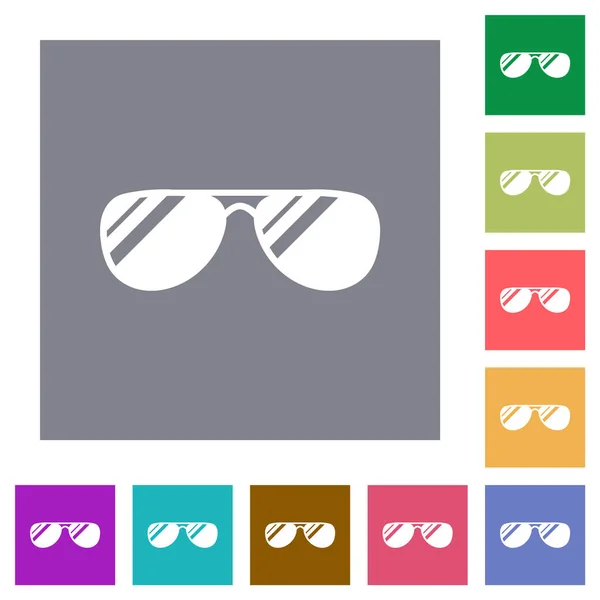 Aviator Sunglasses Glosses Flat Icons Simple Color Square Backgrounds — Stock Vector