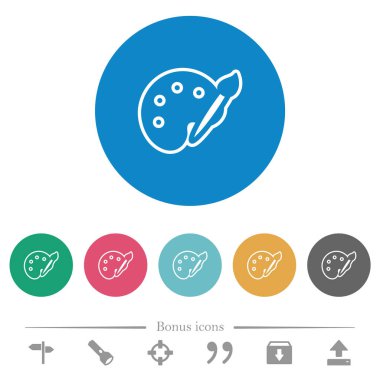 Boya seti yuvarlak renkli arka planlarda düz beyaz simgeler çizer. 6 bonus simgesi dahil.