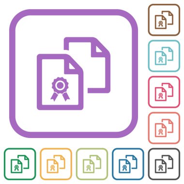 Sertifika basit simgelerini beyaz arkaplanda yuvarlak kare çerçevelerle kopyala