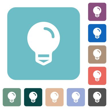 Renkli yuvarlak kare arkaplan üzerinde katı beyaz düz simgeler