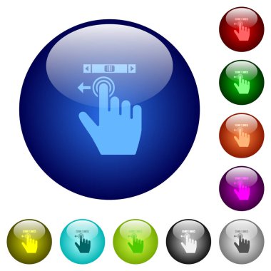 Sağ elli kaydırma sol hareket simgeleri yuvarlak cam düğmeler farklı renklerde. Düzenlenmiş katman yapısı