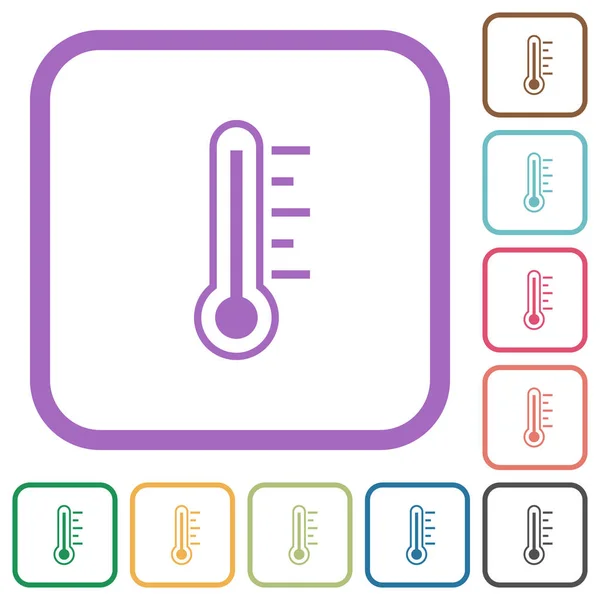 Thermomètre Température Chaude Icônes Simples Dans Des Cadres Carrés Arrondis — Image vectorielle