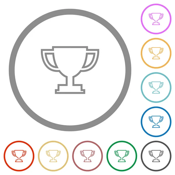 Trophy Κύπελλο Περίγραμμα Επίπεδη Χρώμα Εικονίδια Στρογγυλό Περιγράμματα Λευκό Φόντο — Διανυσματικό Αρχείο