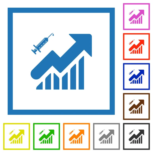 Oltási Grafikon Lapos Színű Ikonok Négyzet Alakú Keretek Között Fehér — Stock Vector