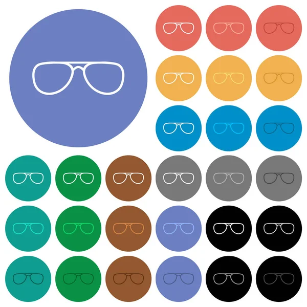 Gafas Multicolores Iconos Planos Sobre Fondos Redondos Incluye Variaciones Iconos — Vector de stock
