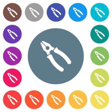 Yuvarlak renkli arka planda düz beyaz pense simgeleri. 17 arkaplan renk varyasyonu dahil.