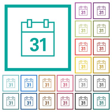 Takvim ana hatları düz renk simgeleri beyaz arkaplan üzerinde çeyrek çerçeve ile