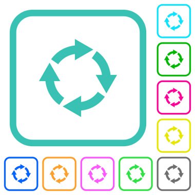 Şu canlı renkli düz simgeler beyaz arka plan üzerinde eğri sınırları içinde döndürme