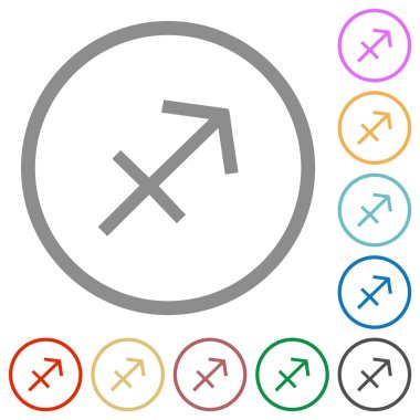 Yay burcu simgesi düz renk simgeleri beyaz arkaplanda yuvarlak çizgiler halinde