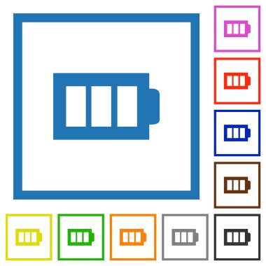 Beyaz arkaplanda kare çerçevelerde üç adet düz renk simgesine sahip tam batarya