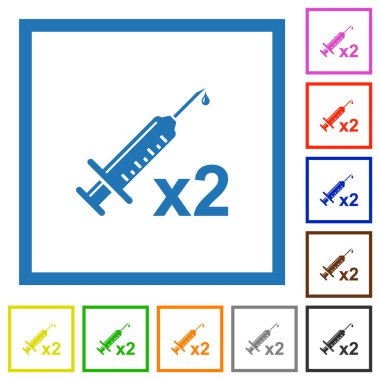 Beyaz arkaplanda kare çerçeveli düz renk simgelerindeki ikinci aşı dozu