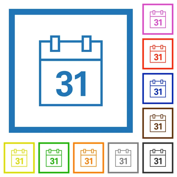 Kalendarz Zarys Płaskie Ikony Kolorów Kwadratowych Ramkach Białym Tle — Wektor stockowy