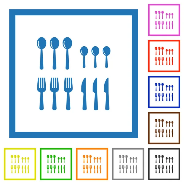 Flatware Box Flat Color Icons Square Frames White Background — Stock Vector