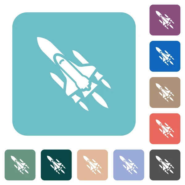 Space Shuttle Mit Trägerraketen Weiße Flache Symbole Auf Farbig Abgerundeten — Stockvektor