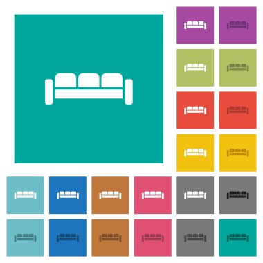 Sade kare arkaplanda çok renkli düz simgeler. Uçan veya etkin efektler için beyaz ve koyu simge varyasyonları.