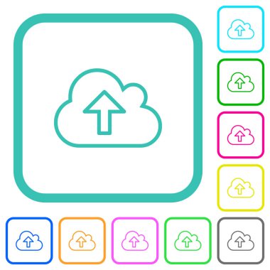 Beyaz arkaplan üzerindeki eğimli sınırlarda canlı renkli düz simgeler yükle