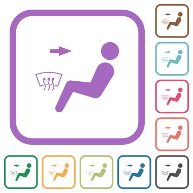 Araba hava akışı yönü baş ve beyaz arkaplanda renkli yuvarlak kare çerçeveler basit simgeler çözünür