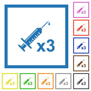 Üçüncü aşı beyaz zemin üzerinde kare çerçeveli düz renk simgeleri