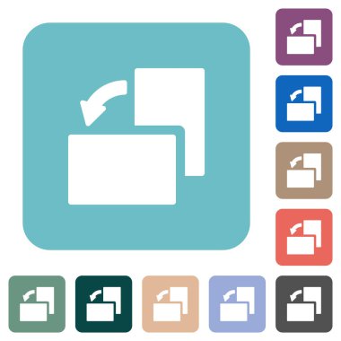 Renkli yuvarlak kare arkaplan üzerinde sol katı beyaz düz simgeleri döndür