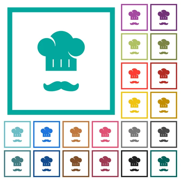 大厨帽和胡子扁平的彩色图标 白色背景上有象限框架 — 图库矢量图片