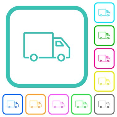 Yük kamyonu yan görünümü beyaz arkaplan üzerinde eğimli sınırlarda canlı renkli düz simgeler